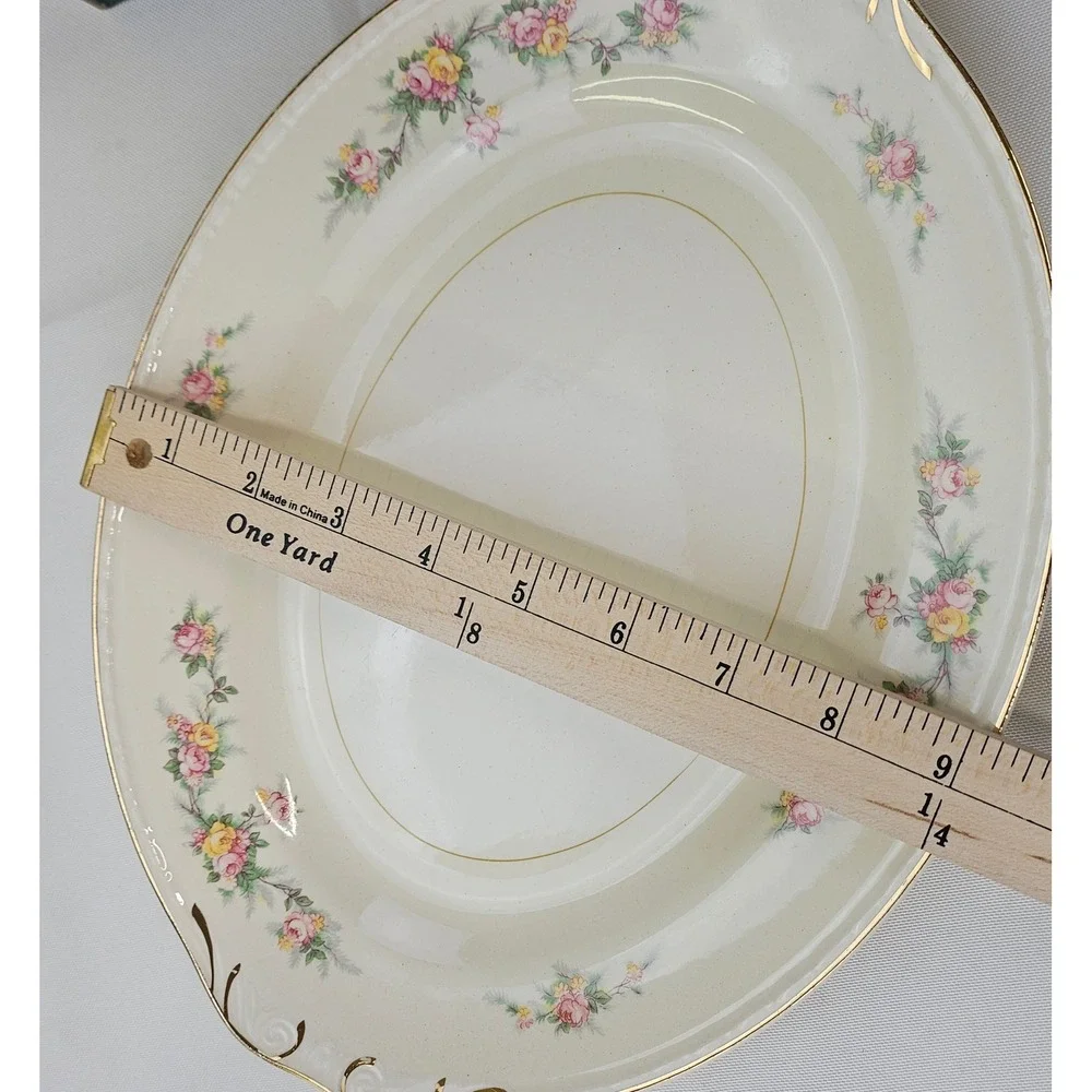 Vtg Homer Laughlin Eggshell Georgian Floral Oval Serving Platter Gold Trim J47N5